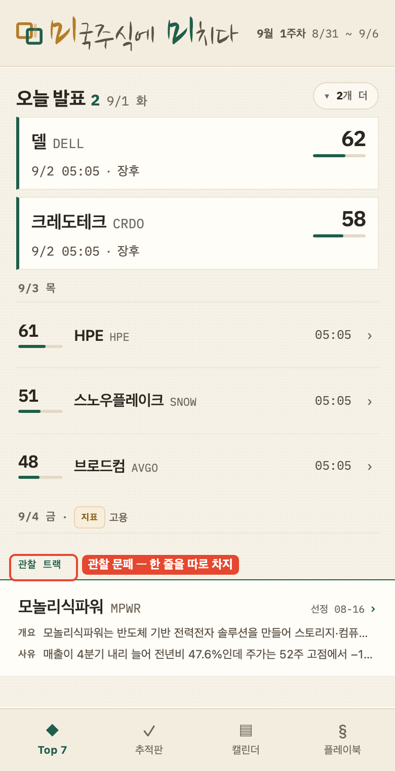 처음 — 관찰 자리 위에 '관찰 트랙' 머리를 한 줄 달았다 (다시 그린 화면 · 실제와 다름)